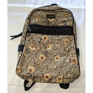 Longaberger Quilted Floral Backpack Neutral Tones Tan Black Trim Flowers